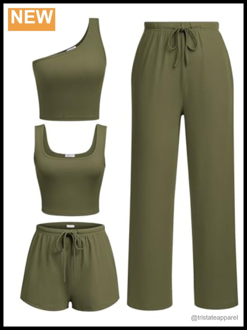 Ekouaer 4 Piece Lounge Set Ribbed Crop Top Tank Shorts Pants Pockets